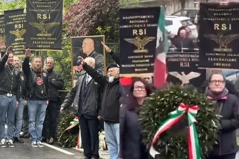 Шокантна снимка од Италија: Неофашисти се наредија и го поздравуваа Мусолини