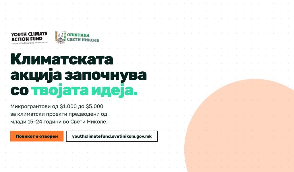Грантови од 1.000 до 5.000 долари за климатски проекти предводени од млади од Свети Николе